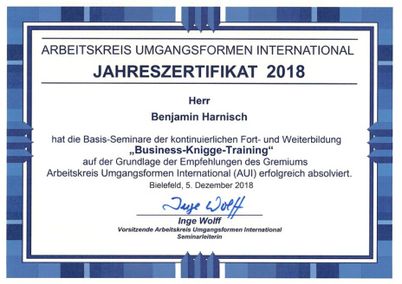 Zertifikat der Tanzschule Harnisch in Lutherstadt Wittenberg