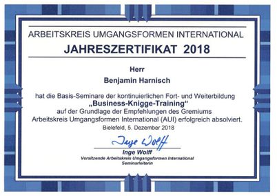 Zertifikat der Tanzschule Harnisch in Lutherstadt Wittenberg